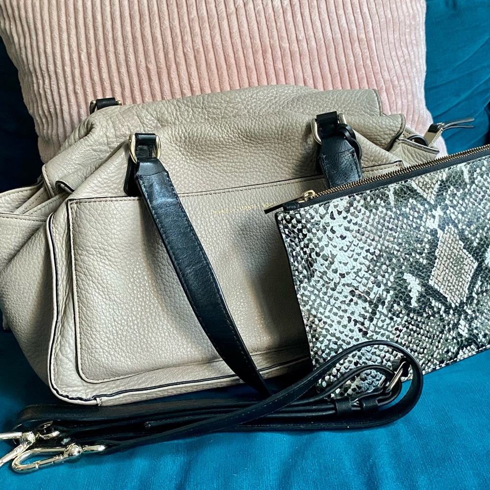 DVF satchel and python insert in cream and black